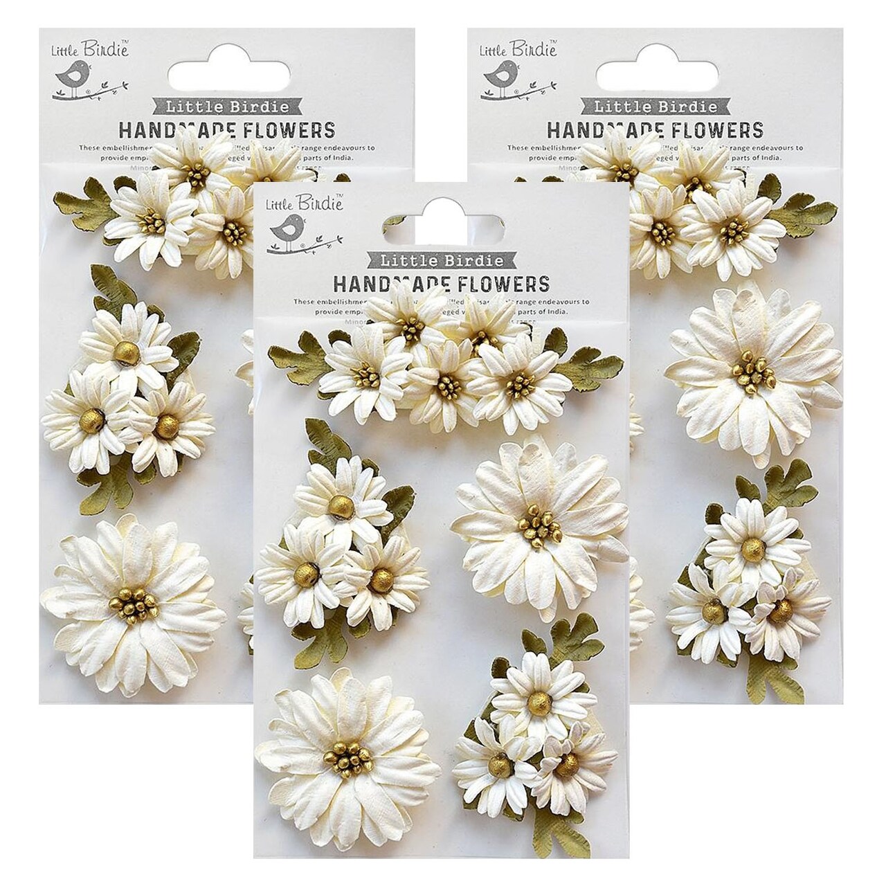 Pack of 3 - Little Birdie Fairy Garden Paper Flowers 5/Pkg-Amor Mio